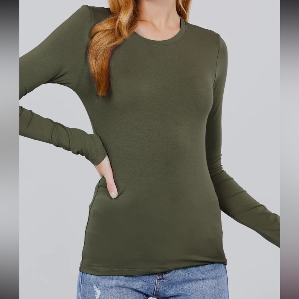 LONG SLEEVE CREW NECK COTTON SPANDEX JERSEY TOP